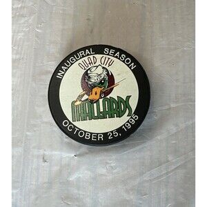 Vintage UHL Quad City Mallards Inaugural Season Logo Hockey Puck Oct. 25, 1995